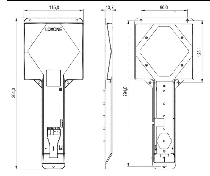 Produktmaßzeichnung Loxone Touch Surface Air