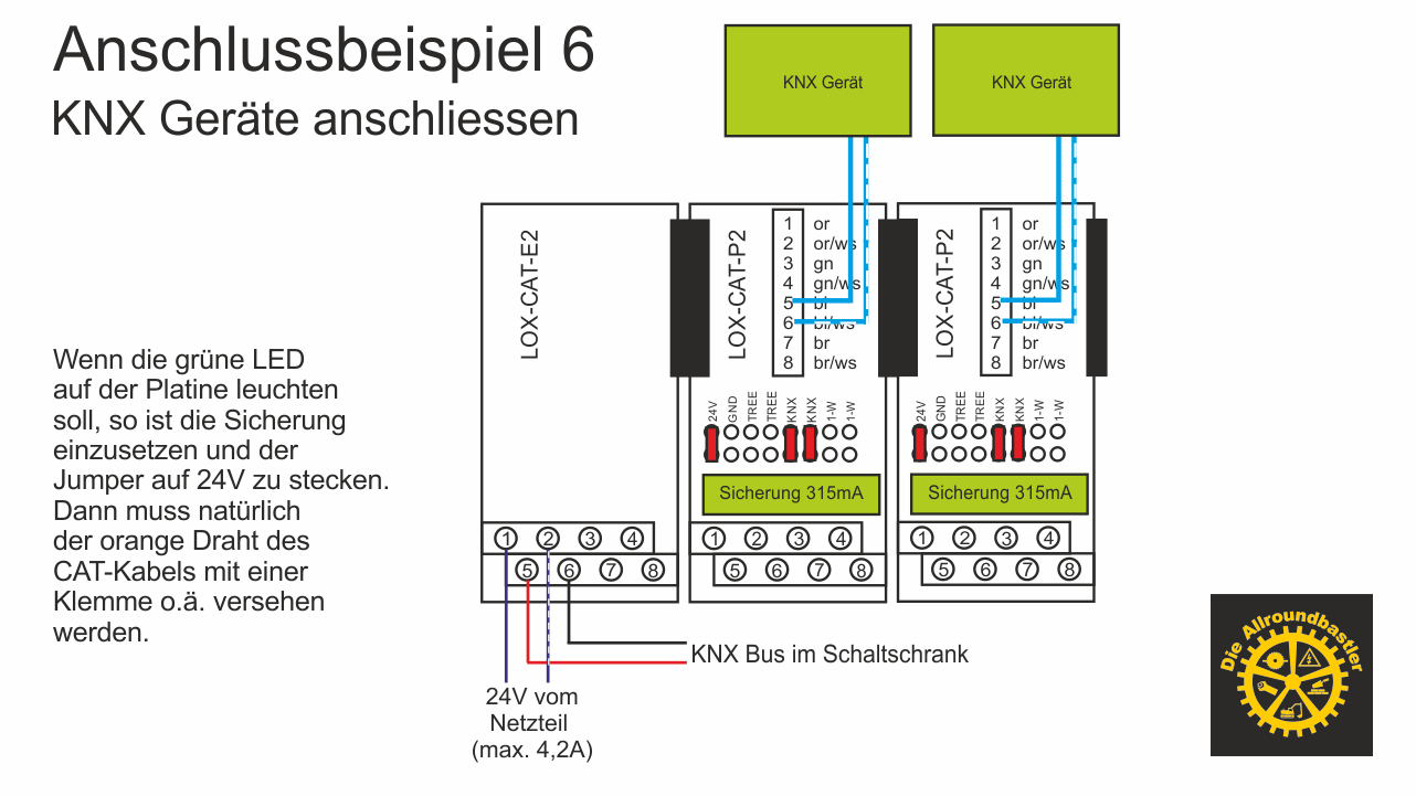 Anschlussbeispiel 6 – KNX Geräte anschliessen