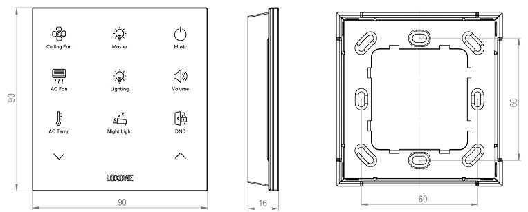 Produktmaßzeichnung Loxone Touch Pure Flex Battery Air Anthrazit