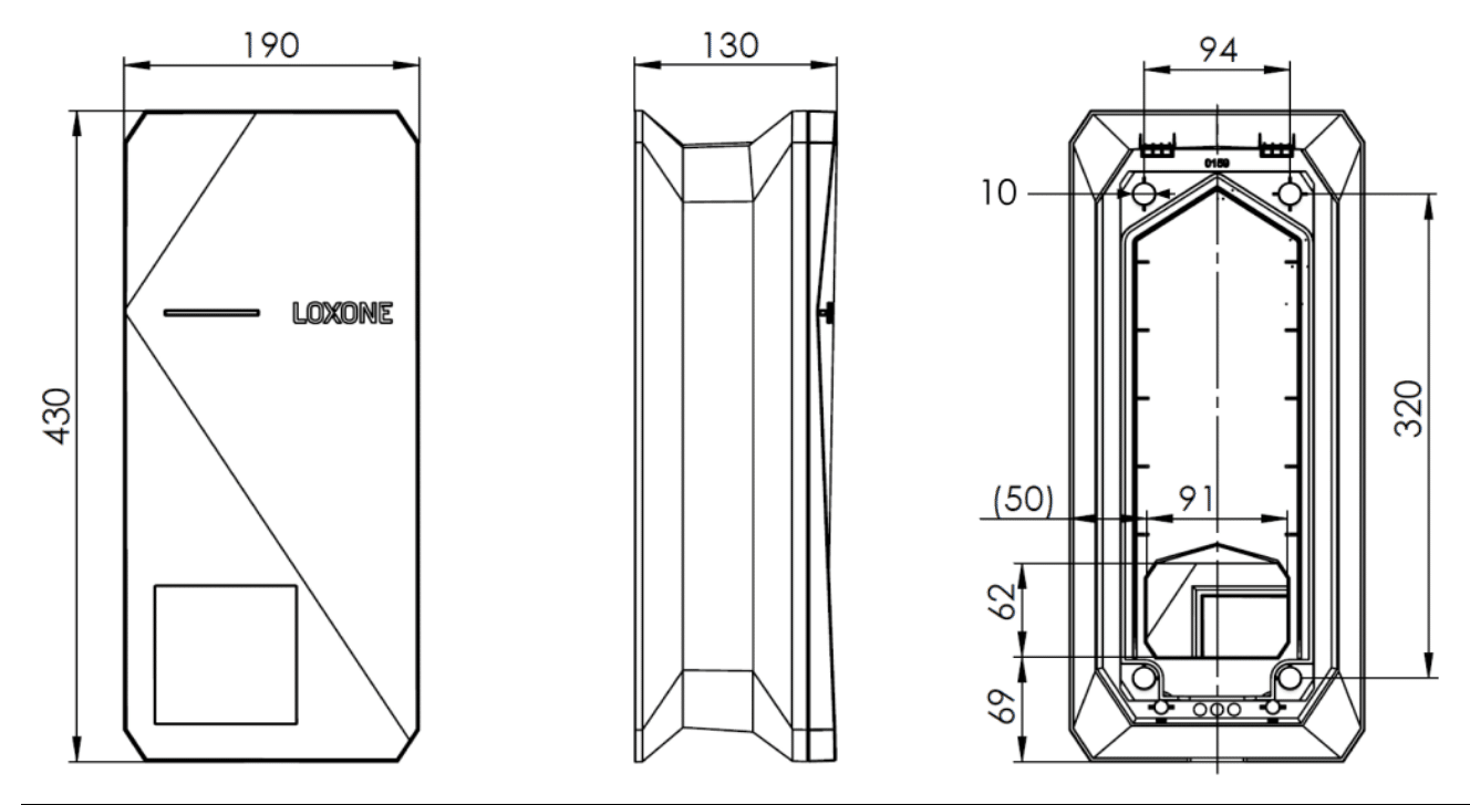 Produktmaßzeichnung Loxone Wallbox 11kW 16A Tree