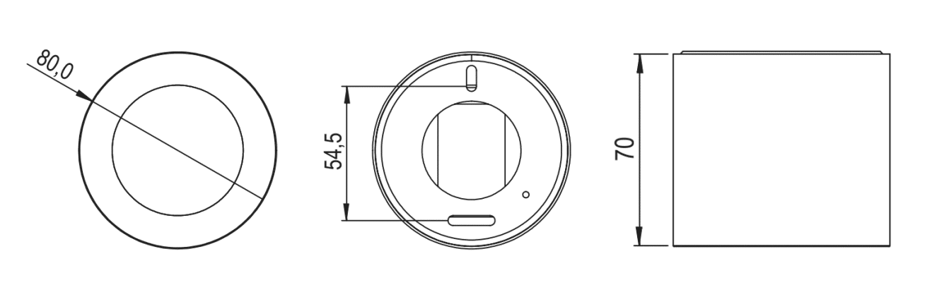 Produktmaßzeichnung Loxone LED Aufbauspot WW PWM Weiß