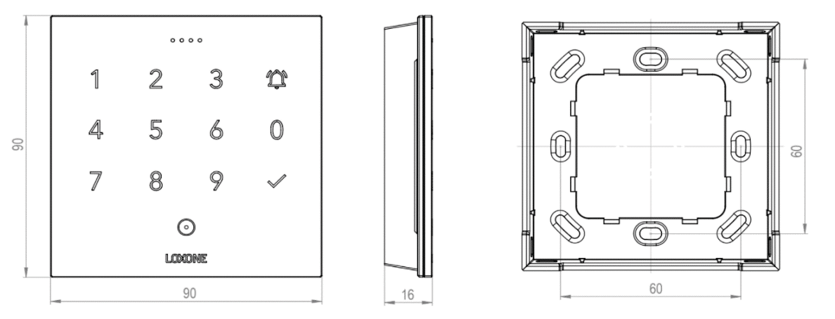 Produktmaßzeichnung NFC Code Touch Tree Samtweiß (RAL 9002)