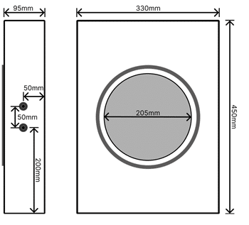 Produktmaßzeichnung Einbaugehäuse für 7 Zoll Install Speaker