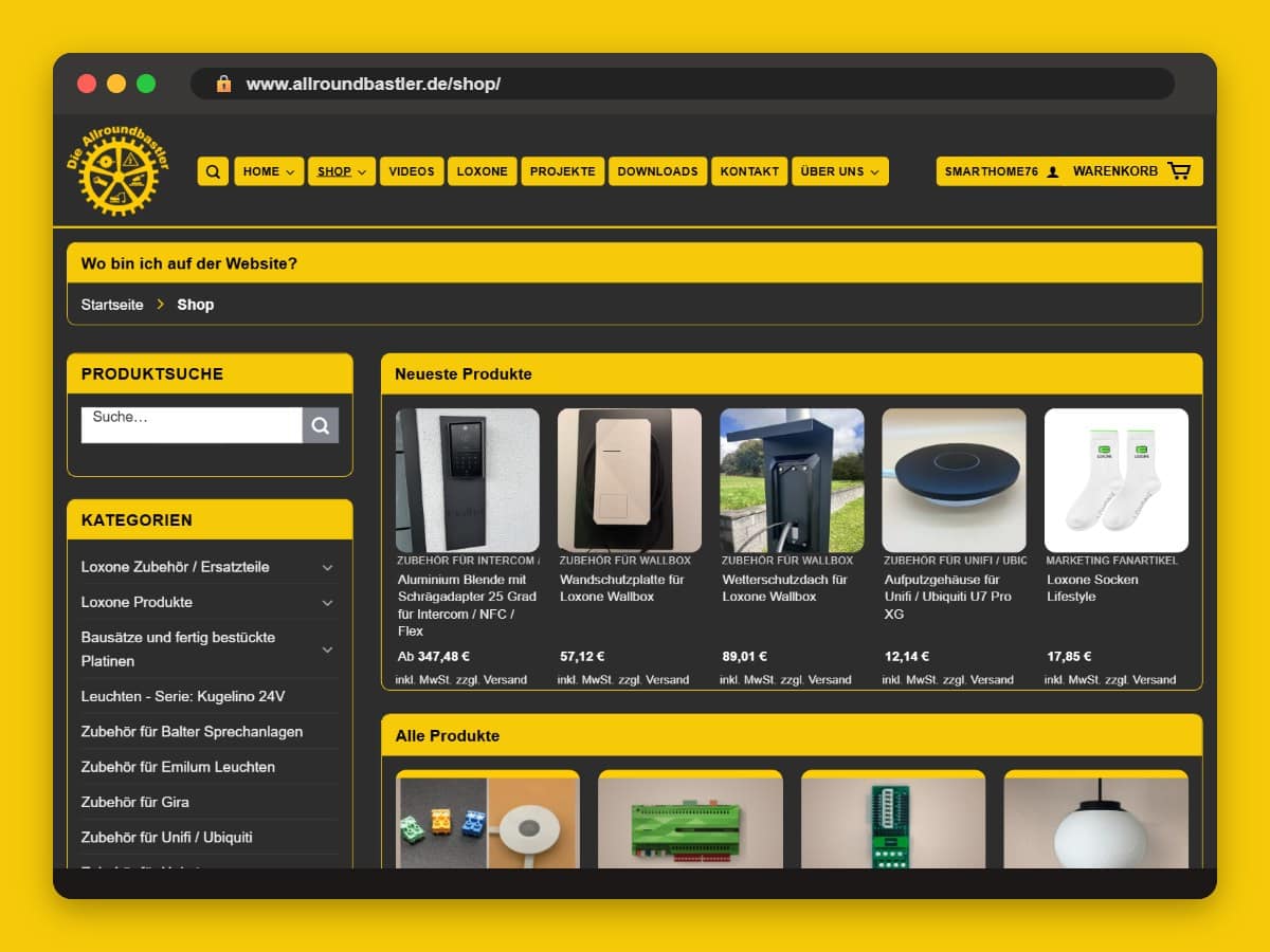 Screenshot der neu gestalteten Shopseite