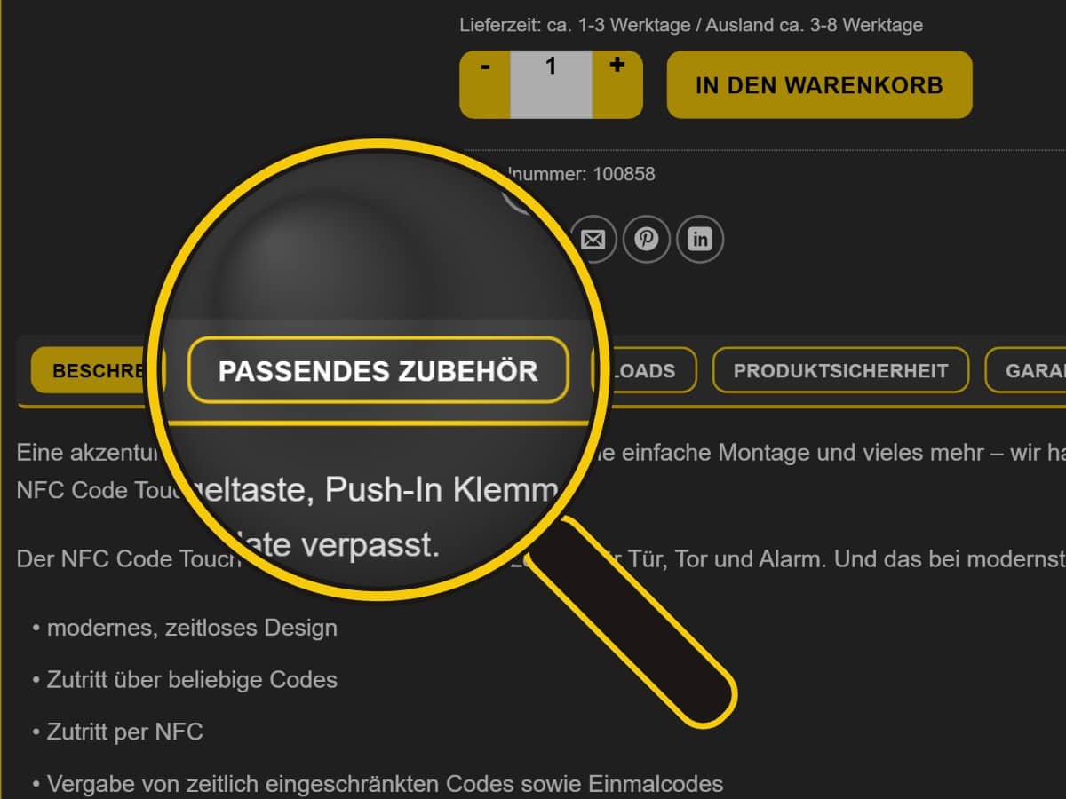 Reiter „Passendes Zubehör“ unter der Lupe